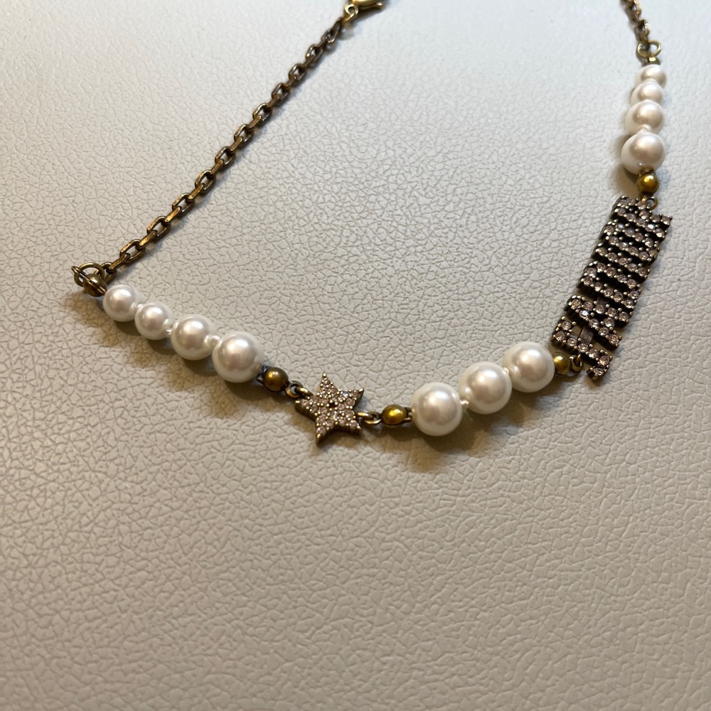 Christian Dior Metal Pearl Crystal J'Adior Choker Necklace Antique Gold womens - Picture 6 of 6